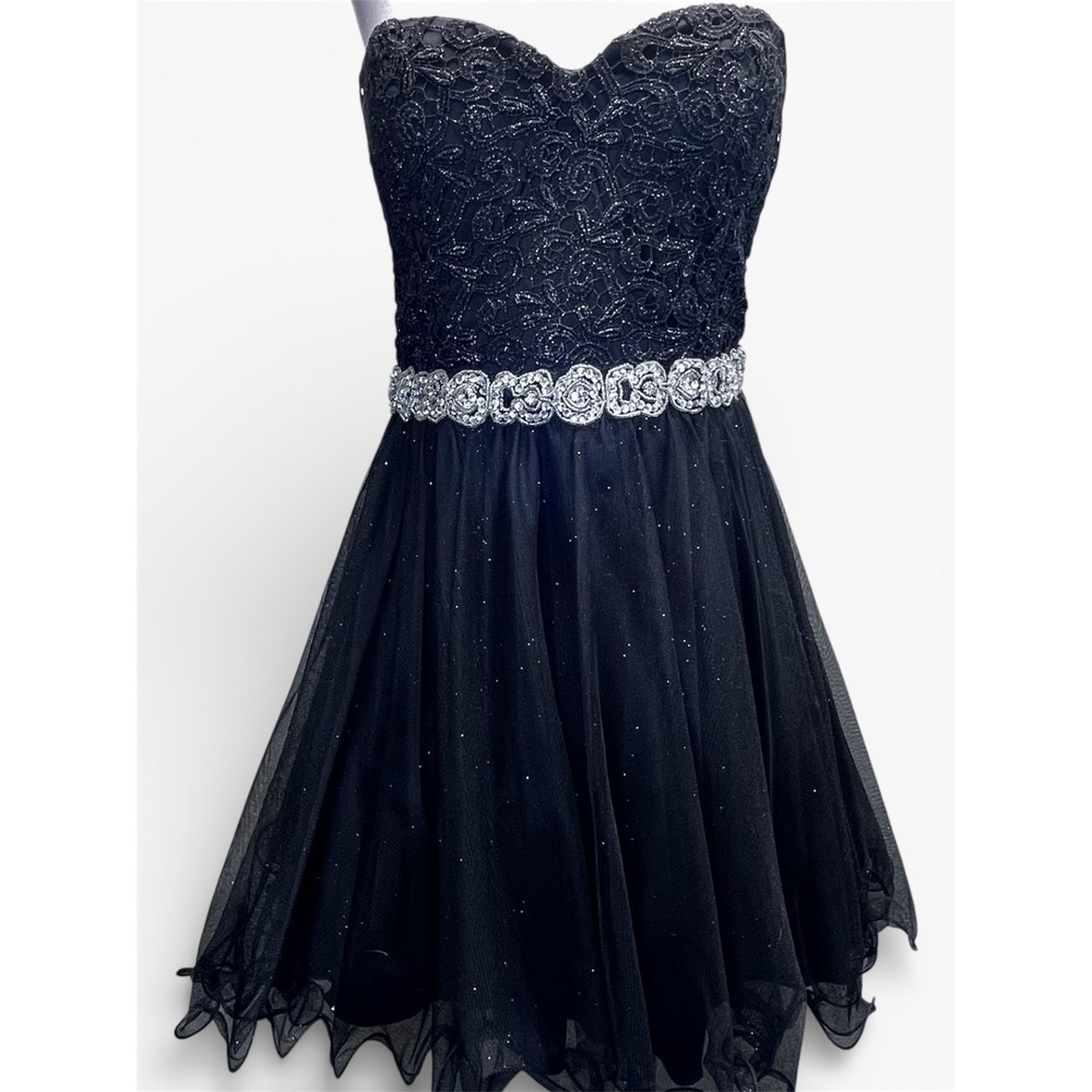City Studio Women Strapless Lace Tulle Prom Hoco Dark Fairy Glitter Dress 11